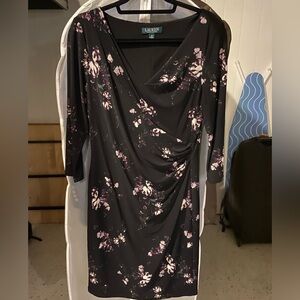 Ralph Lauren Black and Purple Floral Long Sleeve Dress
